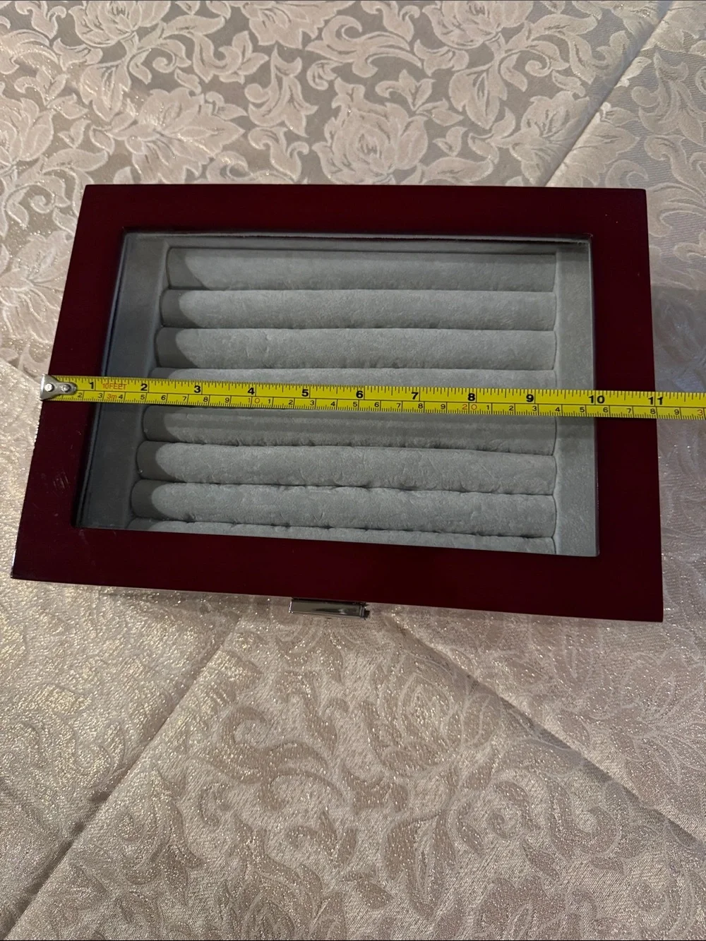 Double Layer Glass-Top Mahogany Cufflink and Ring Felt Bottom Jewelry Box